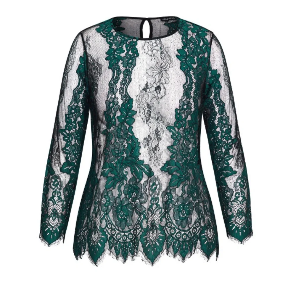 CITY CHIC Royal Lace Top emerald - Picture 6 of 12